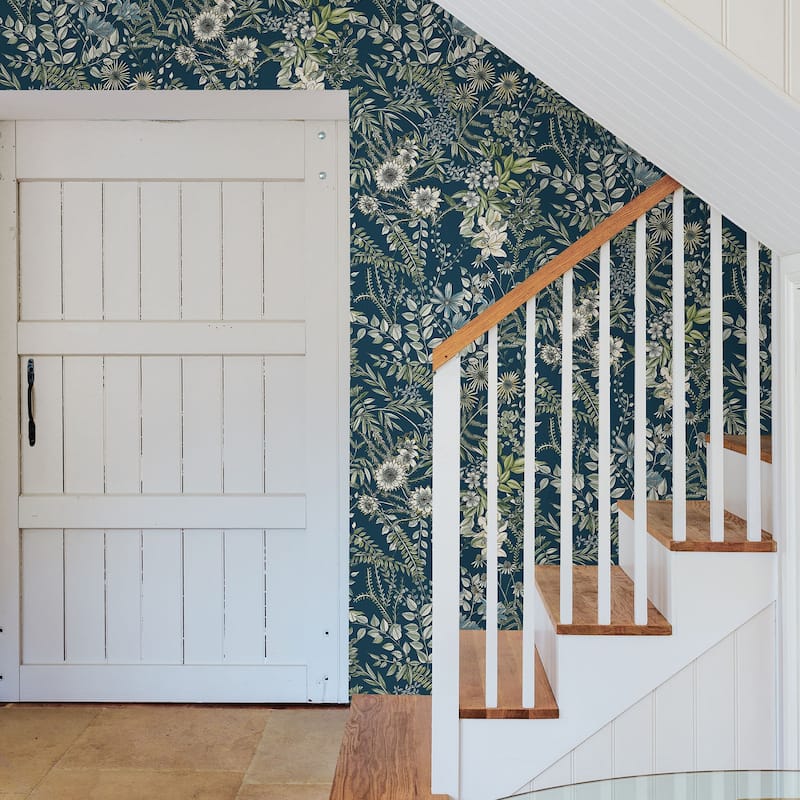 A-Street Prints Full Bloom Navy Navy Floral Wallpaper