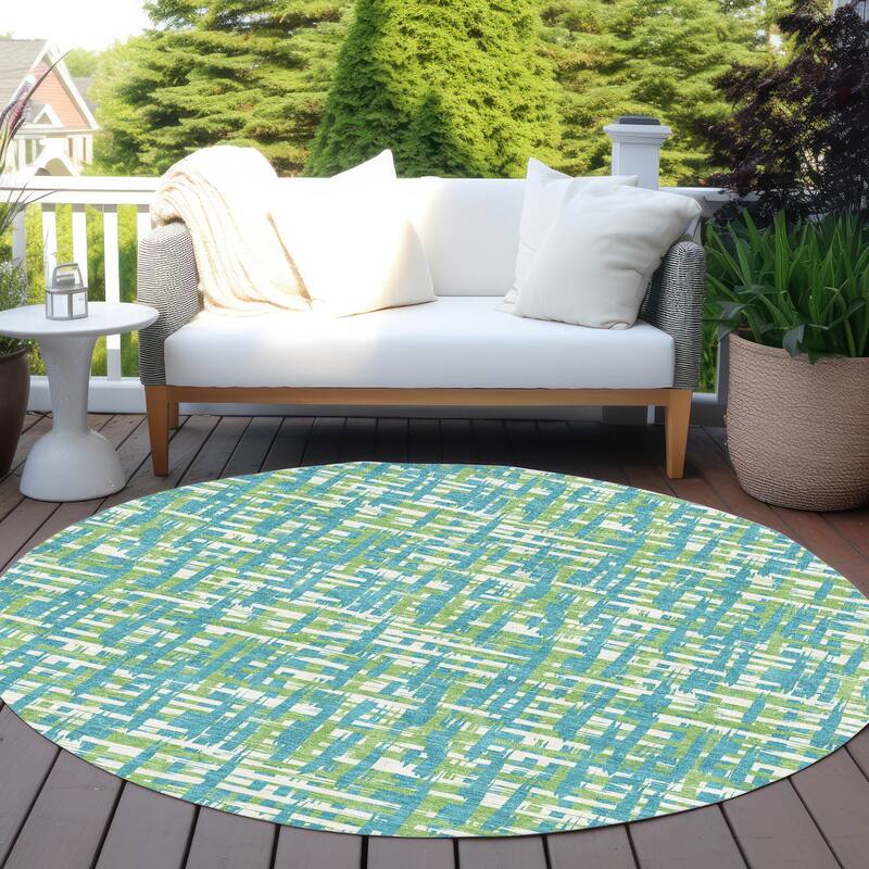 Machine Washable Indoor/ Outdoor Modern Crosshatch Chantille Rug