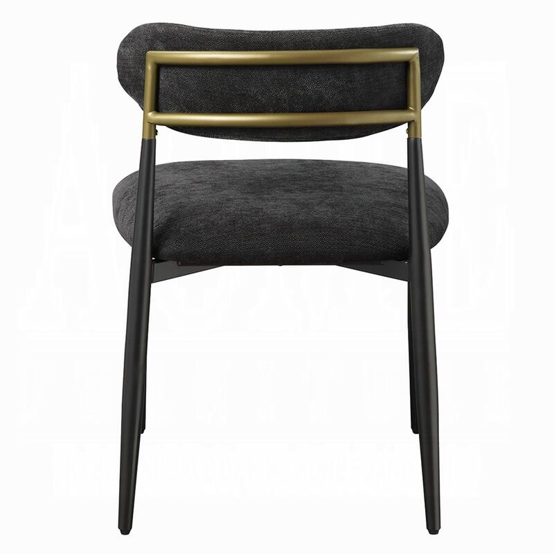 Vonn Side Dining Chair Set of 2, Black Chenille, Curved, Metal Legs