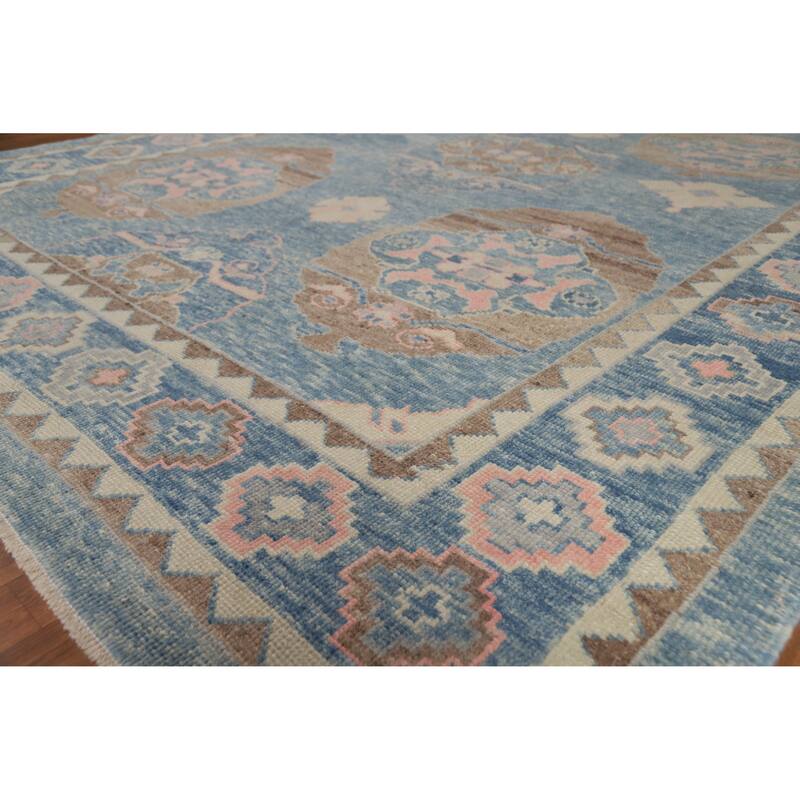 Hand Knotted Oriental 100% Wool Carpet Transitional All-Over Navy Blue & Blues Oushak Area Rug - 9' 11'' X 8' 4''