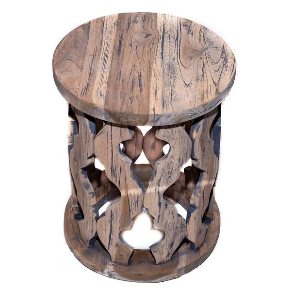 Natural Teak Wood End Table Carved Wooden Accent Table For Home On Sale Overstock 32615764 Indian handmade avilys solid wood end table in rustic teak finish.