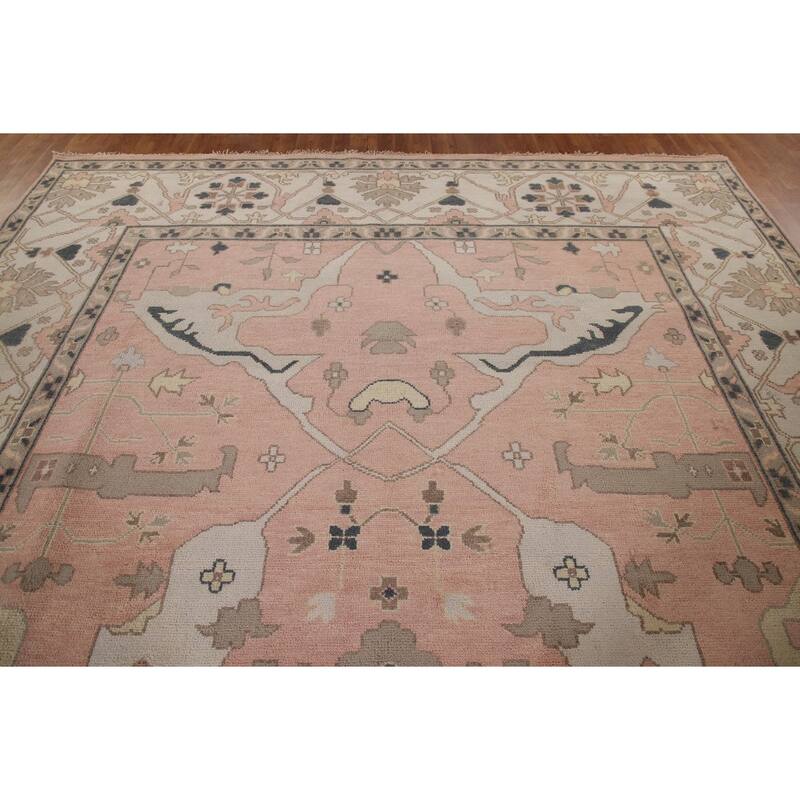 Pink Oushak Oriental Large Rug Hand-Knotted Wool Carpet - 10'0"x 13'10"