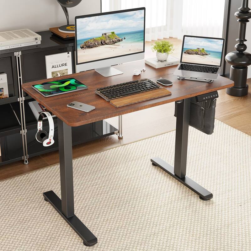 Electric Standing Desk Adjustable Height Sit Stand Home Office Desk - Reddish Brown