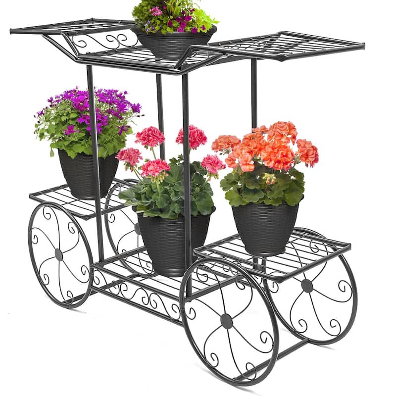 Garden Cart Stand & Flower Pot Plant Holder Display Rack, 6 Tiers, Parisian Style (Black)
