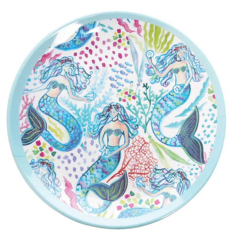 7" Mermaid Garden Blue Decorative Dining Plates Set of 4 for Coastal Kitchen
