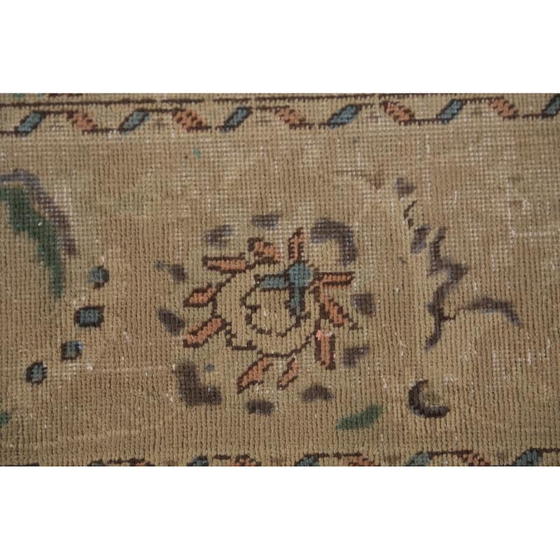Floral Tabriz Persian Area Rug Beige Bedroom Handmade Wool Carpet - 9'6"x 12'9"
