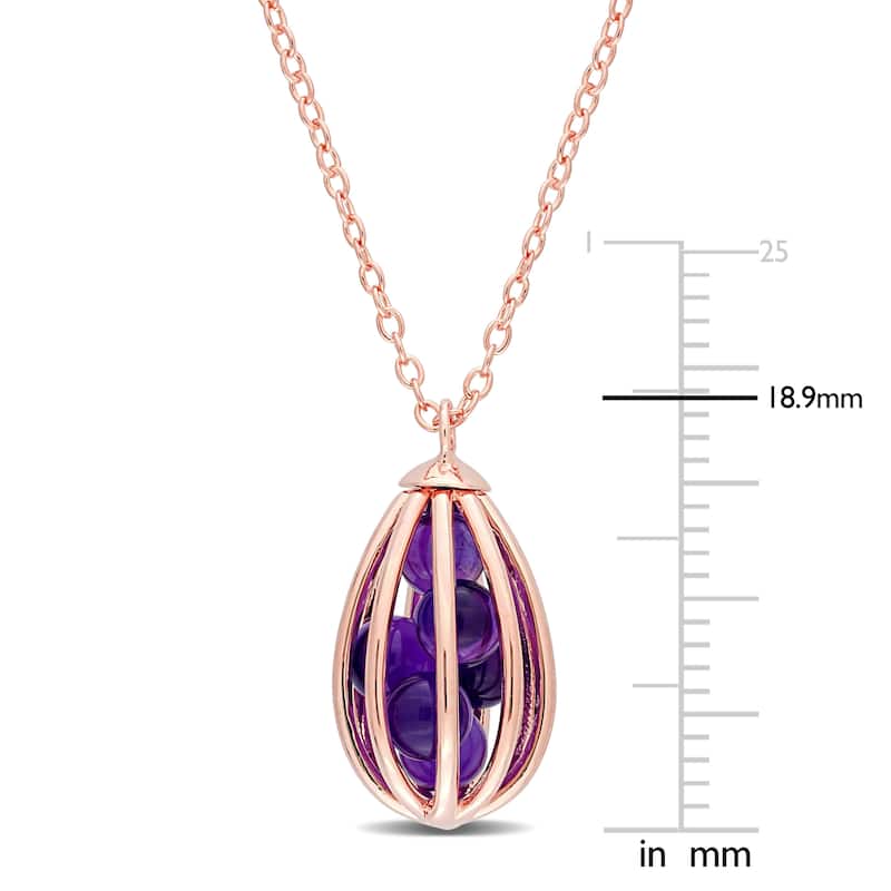 Miadora Amethyst Cage Drop Necklace in Rose Plated Sterling Silver