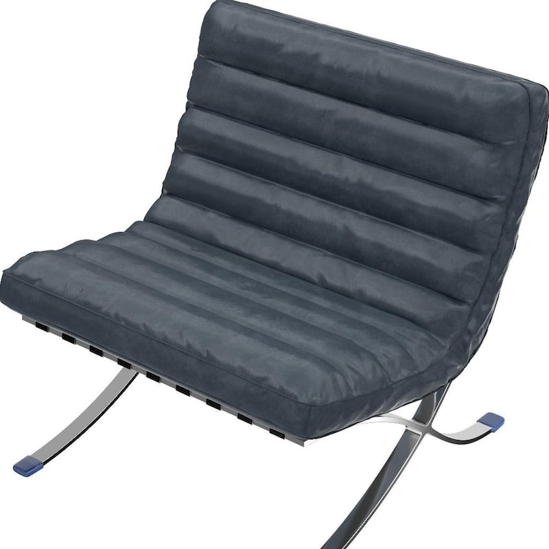 HomeRoots 29" Blue and Silver Tufted Leather and Upholstered Folding Lounge Chair - 29.30 in. x 28.00 in. x 29.30 in.