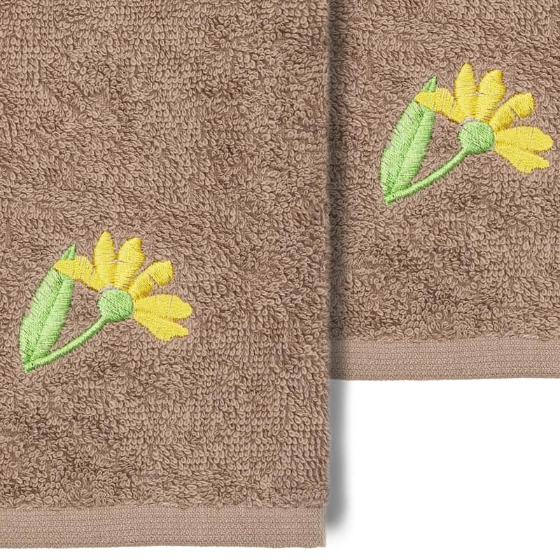 Authentic Hotel and Spa 100% Turkish Cotton Daisy 2PC Embellished Washcloth Set
