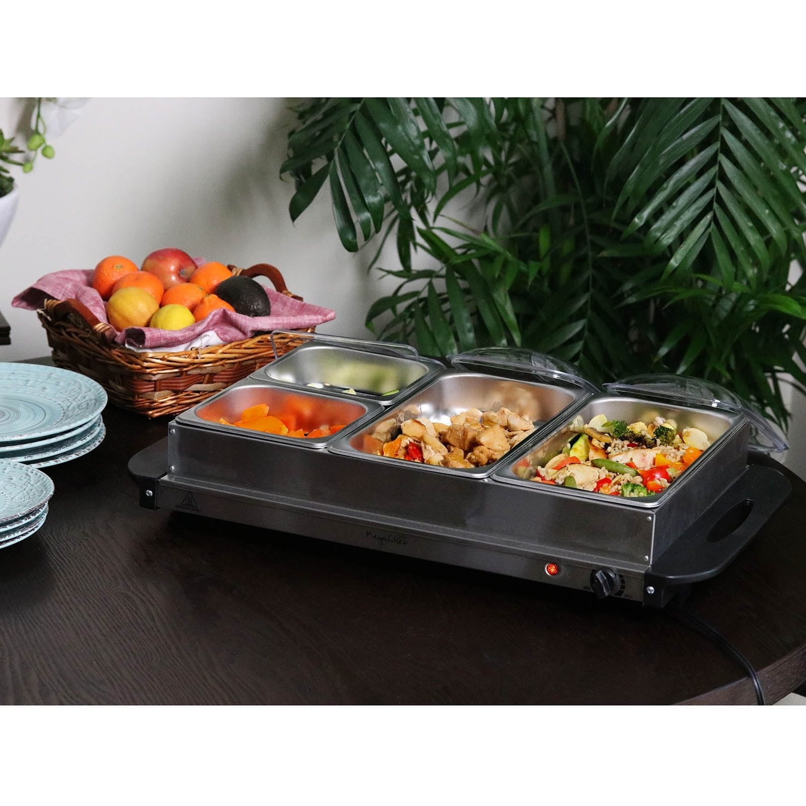 MegaChef Buffet Server Food Warmer With 4 Removable Sectional Trays Heated Warming Tray and Removable Tray Frame
