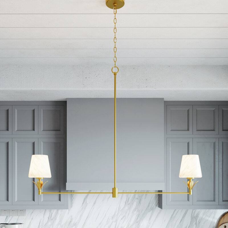 Acroma - 2 Light Gold Steel & Glass Dimmable Modern Linear Chandelier - N/A - Satin Brass