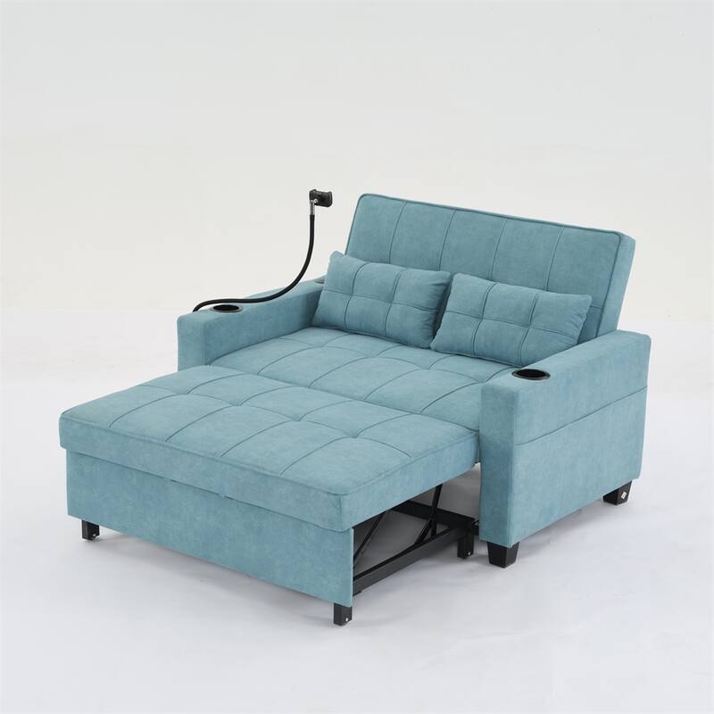 3-in-1 Pull Out Convertible Sleeper Chair w/ USB Ports,Wear Resistant