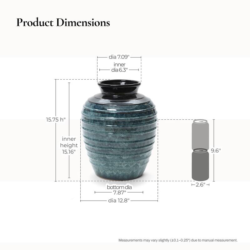 Rippled Blue with Brown Round Ceramic Vase, Home Decor Tabletop & Floor Accent