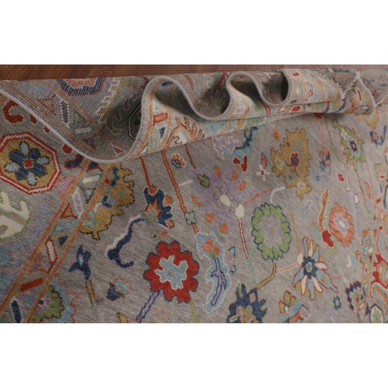 Grey Floral Oushak Oriental Area Rug Handmade Wool Carpet - 8'0"x 9'7"