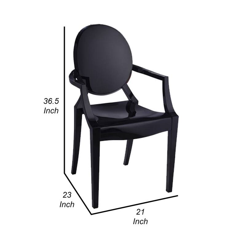 Nili Set of 4 Dining Armchairs, Oval Shape Back, Molded Seat, Black Finish