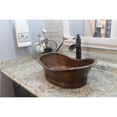 20-in Bath Tub Vessel Hammered Copper Sink (VBT20DB)