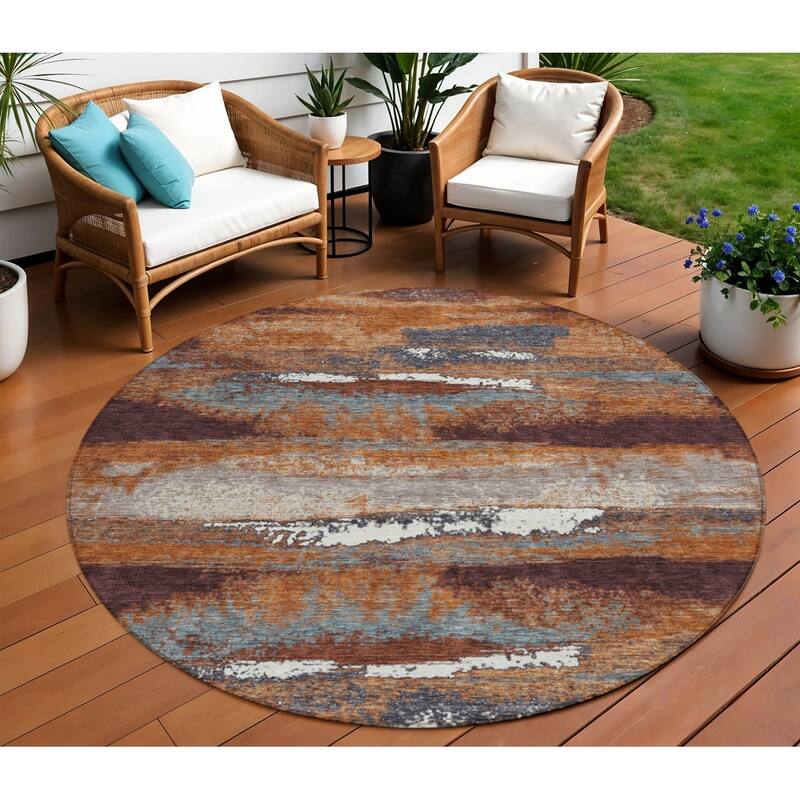 HomeRoots Abstract Transitional Rectangle Outdoor Rug - 8' Round