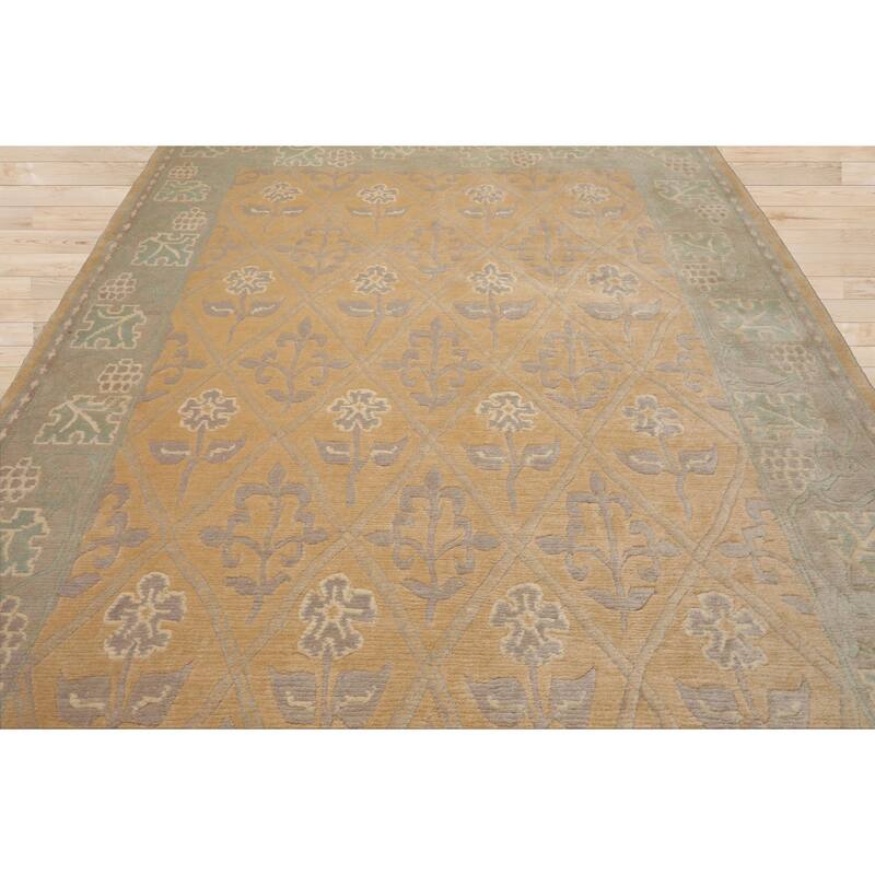 8x10 Hand Knotted Wool Tan Tibetan aesthetic Plush Pile Tufenkian Rug - 8' x 10'