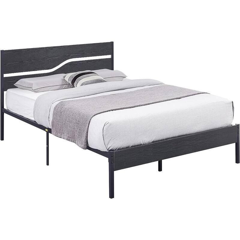 VECELO Beds Industrial Platform Bed Frame with Wood Headboard,Easy Set up