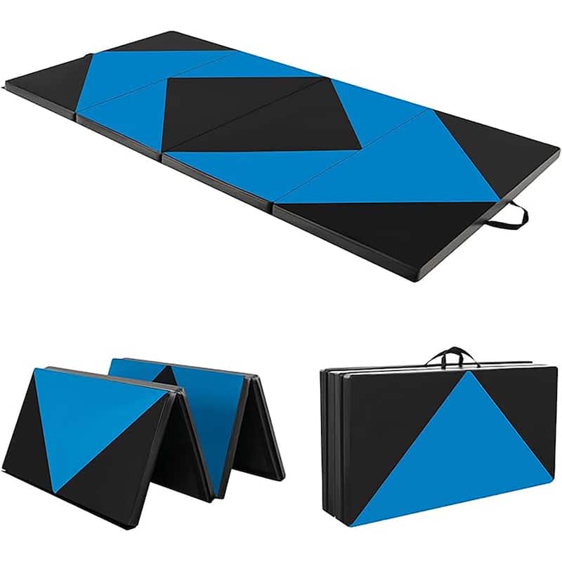Folding Gymnastics Mat Tumbling Mat w/ Hook & Loop Fasteners - Blue&Black