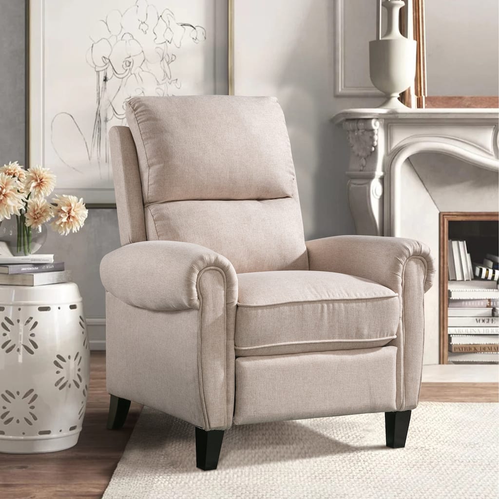 Chenille Upholstered Push Back Recliner with Solid Footrest