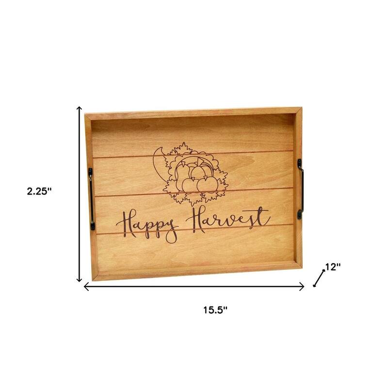 HomeRoots 16" Natural And Burgundy Happy Harvest Serving Tray With Handles - 15.50 in. x 2.25 in. x 12.00 in.