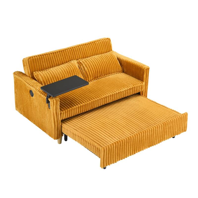 Pull Out Corduroy Sofa with USB Port