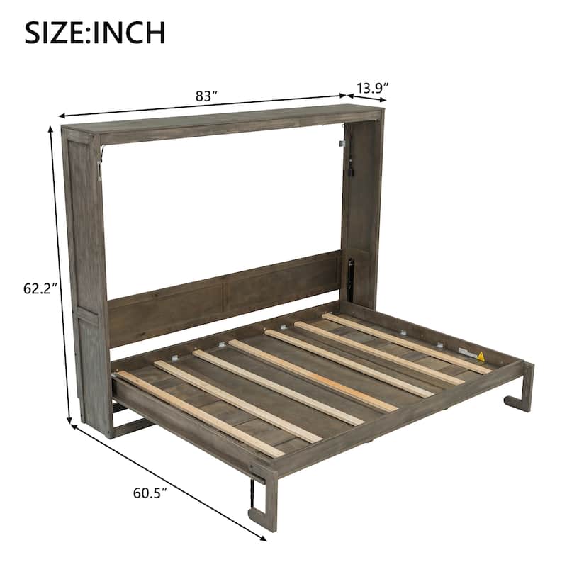 Murphy Bed with LED Light, Foldable Bed Can be Folded into Cabinet, Hidden Wall Bed Cube Cabinet Platform Bed Frame