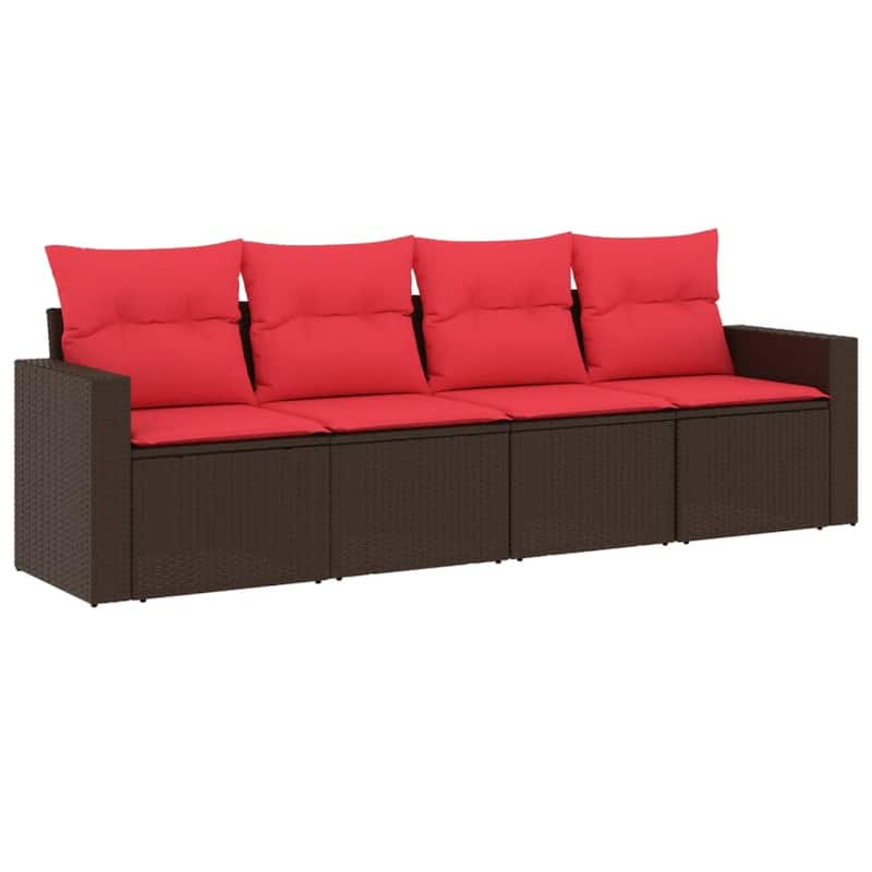 vidaXL Patio Sofa Set with Cushions Outdoor Conversation Furniture Poly Rattan - 25.8" x 24.4" x 27.2"