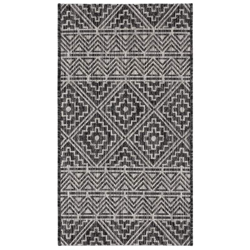 SAFAVIEH Courtyard Sietha Indoor/Outdoor Waterproof Patio Backyard Rug - 2' x 3'7" - Black/Grey