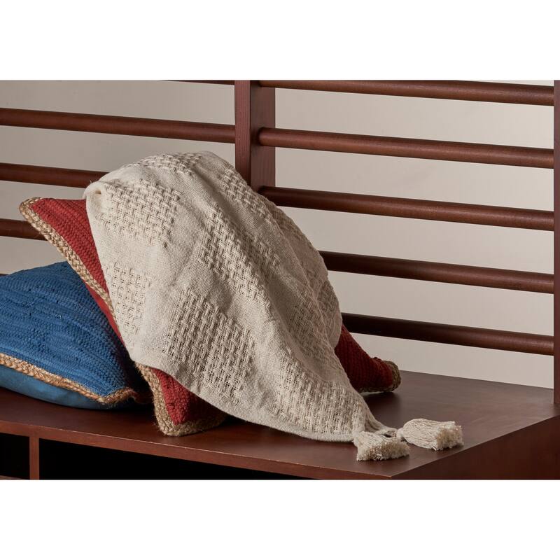 Porch & Den Hand-Woven Natural Cotton Basket Weave Standard Size Throw Blanket