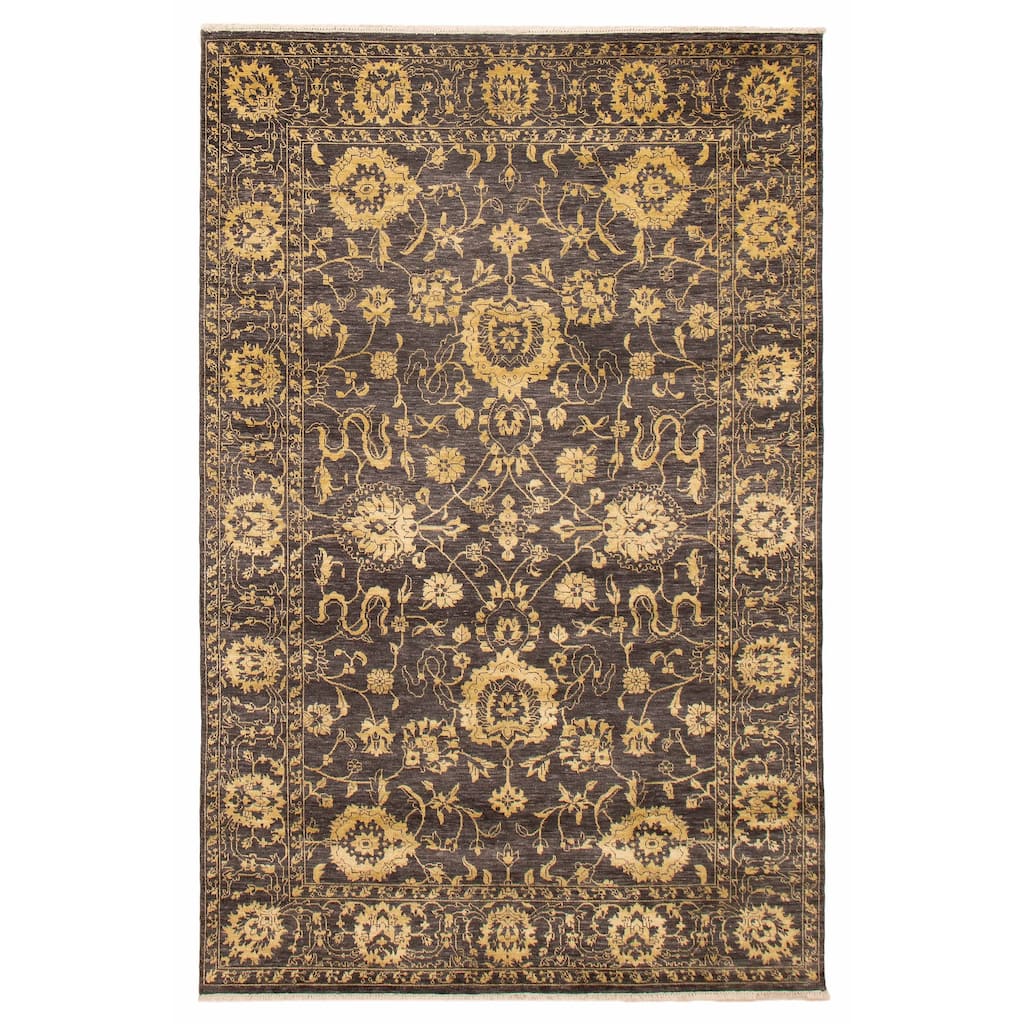 ECARPETGALLERY Hand-knotted Heritage Dark Grey Silk, Wool Rug - 6' x 9' 2"