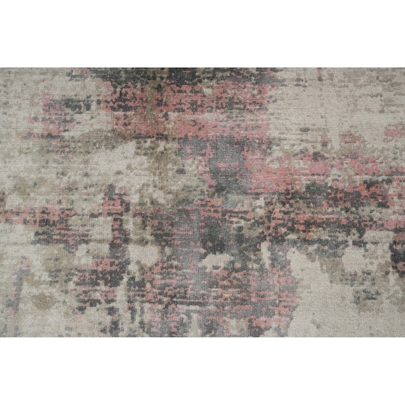 Hand Knotted Oriental Viscose Silk Carpet Modern Abstract Beige & Ivories Abstract Area Rug - 6' 7'' X 4' 9''