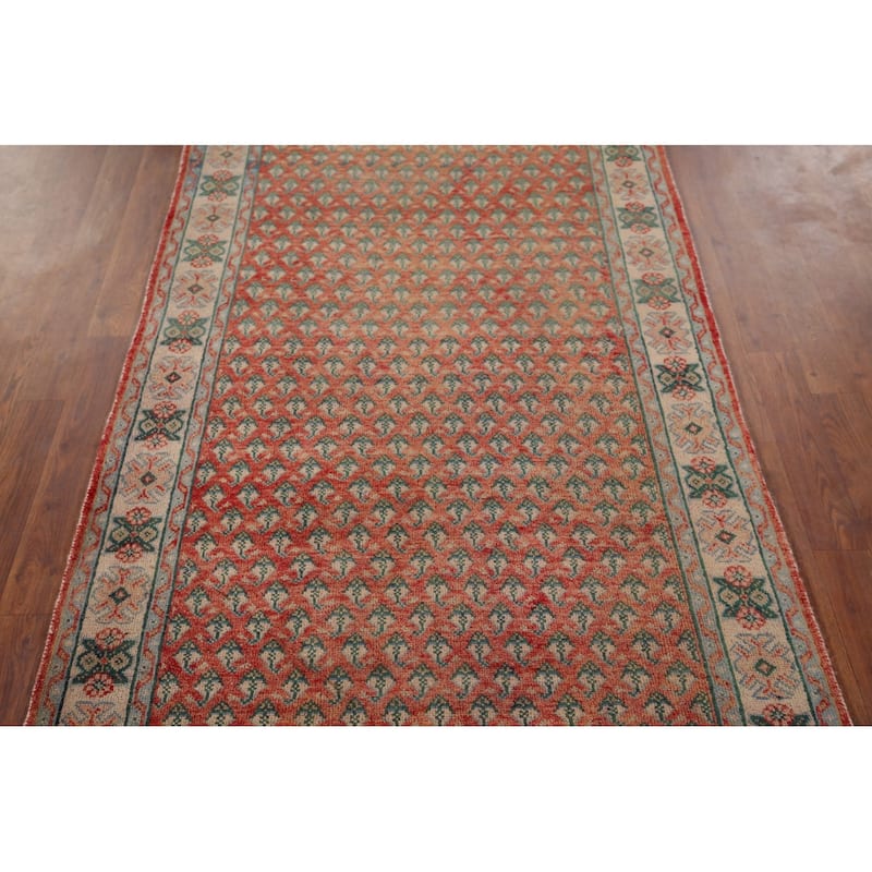 Geometric Botemir Persian Vintage Runner Rug Hand-Knotted Wool Carpet - 3'6" x 11'2"