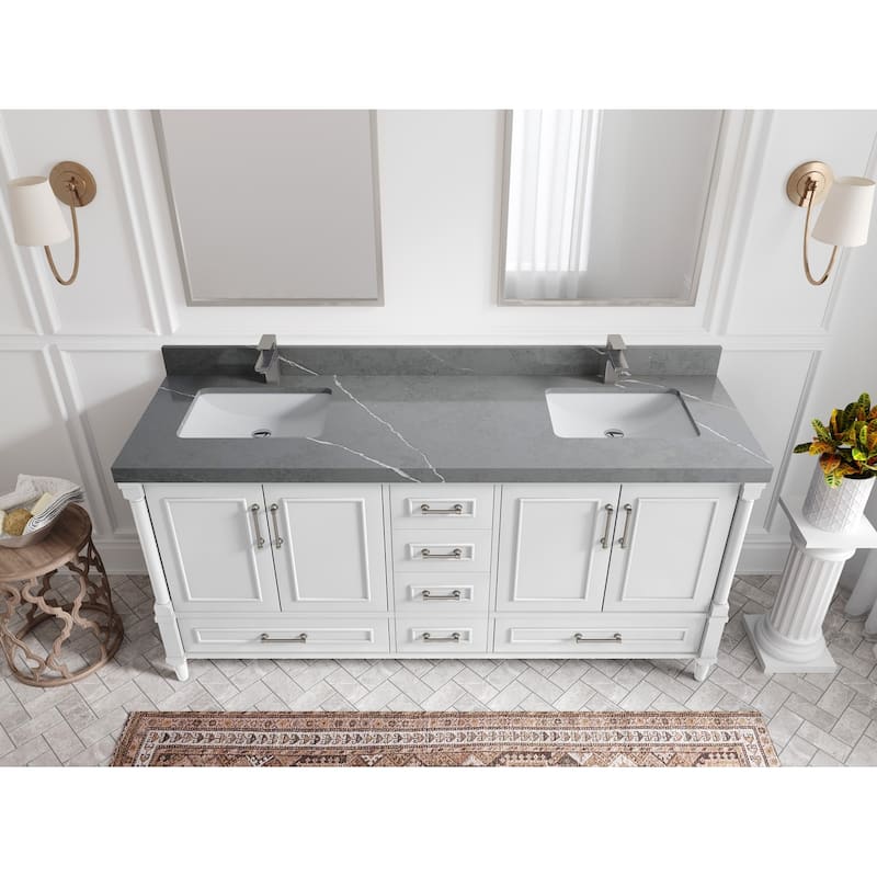 Willow Collections 72 in. W x 22 in. D Aberdeen Double Sink Bathroom Vanity with Countertops - 2" Piatra Gray - White