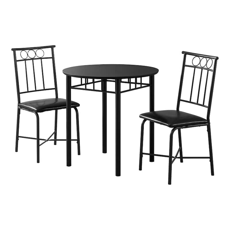 Classic 3-Piece Bistro Dining Set - Metal Frame, Leatherette Seating, Round Table, Black