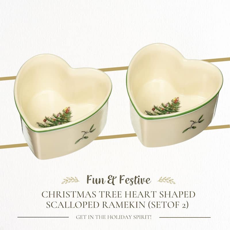 Spode Set of 2 Christmas Tree Heart shaped Scalloped Ramekins