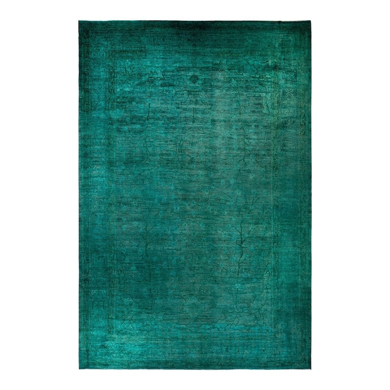 Overton Hand Knotted Wool Vintage Inspired Modern Contemporary Overdyed Blue Area Rug - 12' 4" x 18' 3"