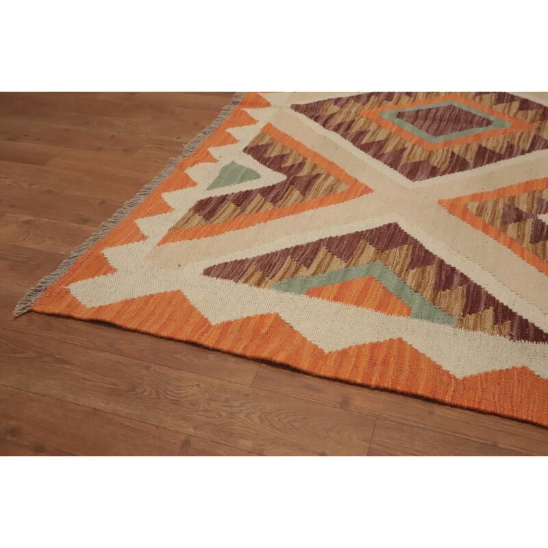 Hand Woven Oriental 100% Wool Carpet Southwestern Geometric Multi-Colored Kilim Area Rug - 8' 2'' X 4' 11''