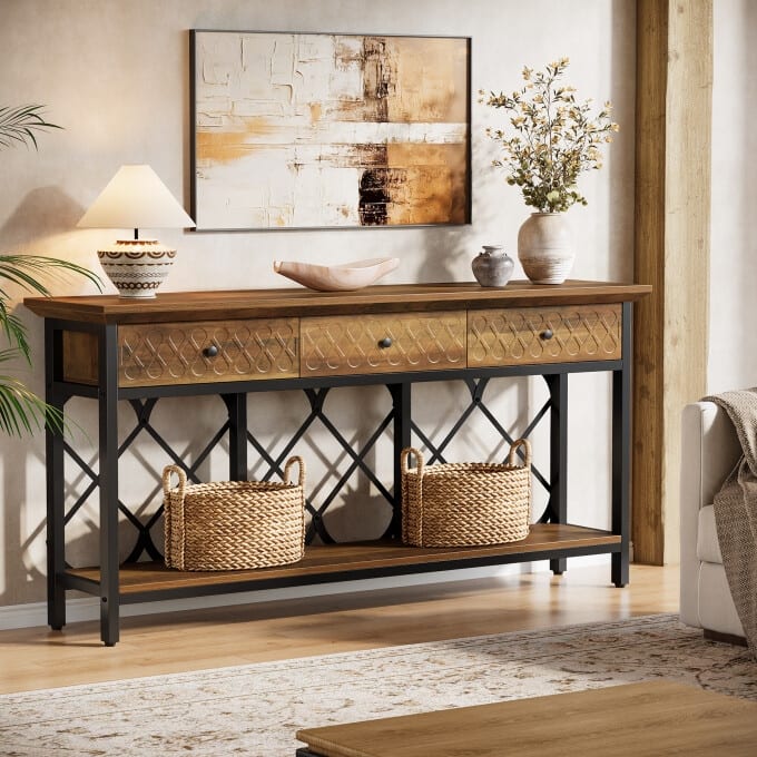 70.86-Inch Narrow Console Sofa Table, Long Entryway Table with Drawers