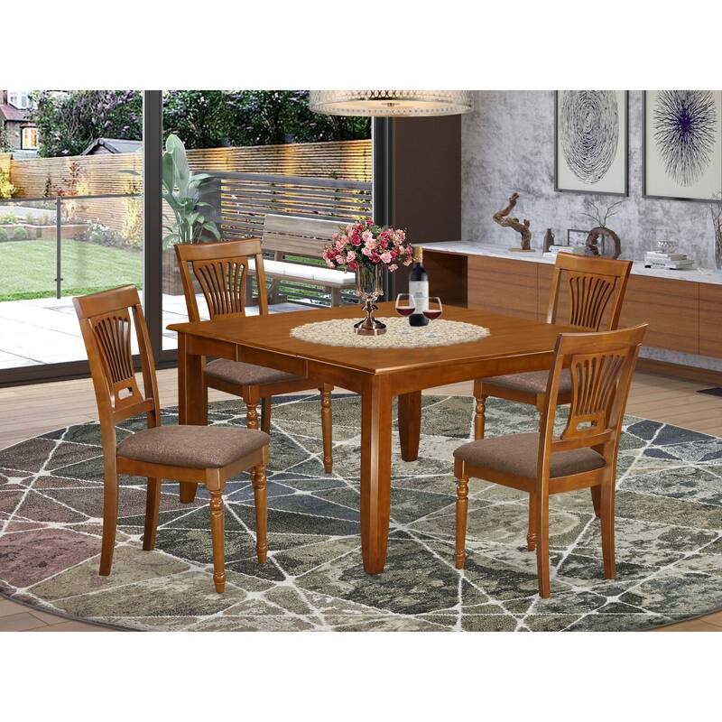 East West Furniture Table Set Includes a Square Dining Table with Butterfly Leaf and Dining Chairs (Chair Seat Type Options) - PFPL5-SBR-C