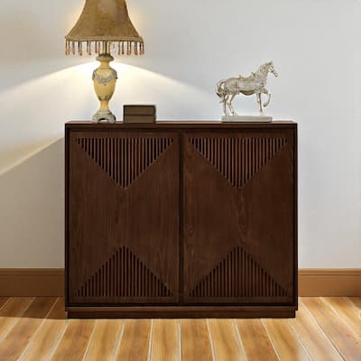 39" V-Shape Fluted Storage Cabinet, Mid Century Modern Buffet Sideboard with Outlet Holes for Entryway Kitchen