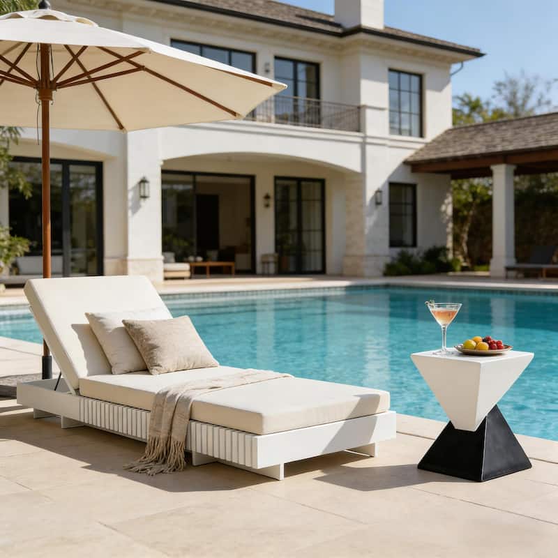 Christopher Knight Home - Gimmie Lounge Chaise Set Acacia Wood with Waterproof Cushion & Adjustable Backrest - White Chaise_Cream Cushion+Single