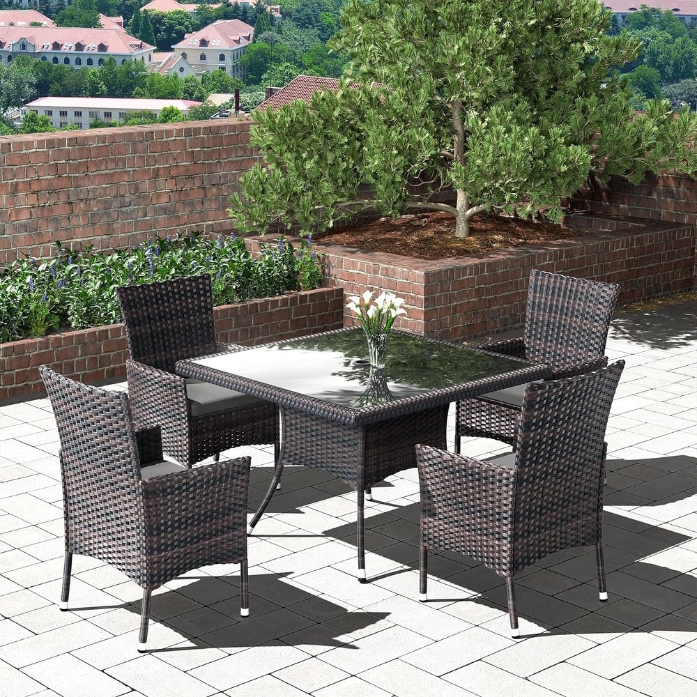 Kullavik Outdoor Dining Set, Rattan Patio Furniture Dining Table & Chairs