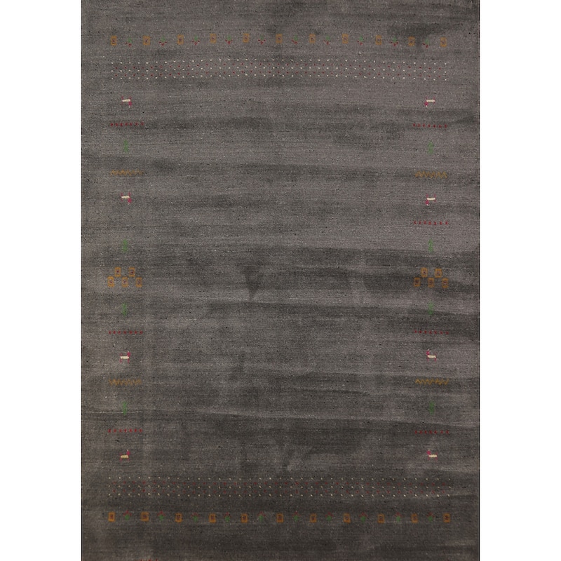 Gabbeh Oriental Area Rug Handmade Grey Modern Wool Carpet - 5'9" x 7'8"