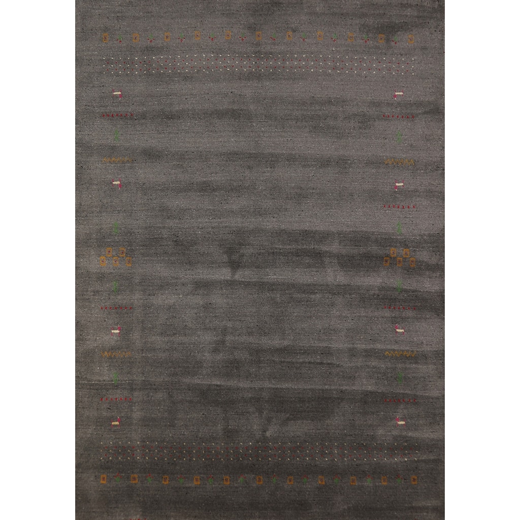 Gabbeh Oriental Area Rug Handmade Grey Modern Wool Carpet - 5'9" x 7'8"