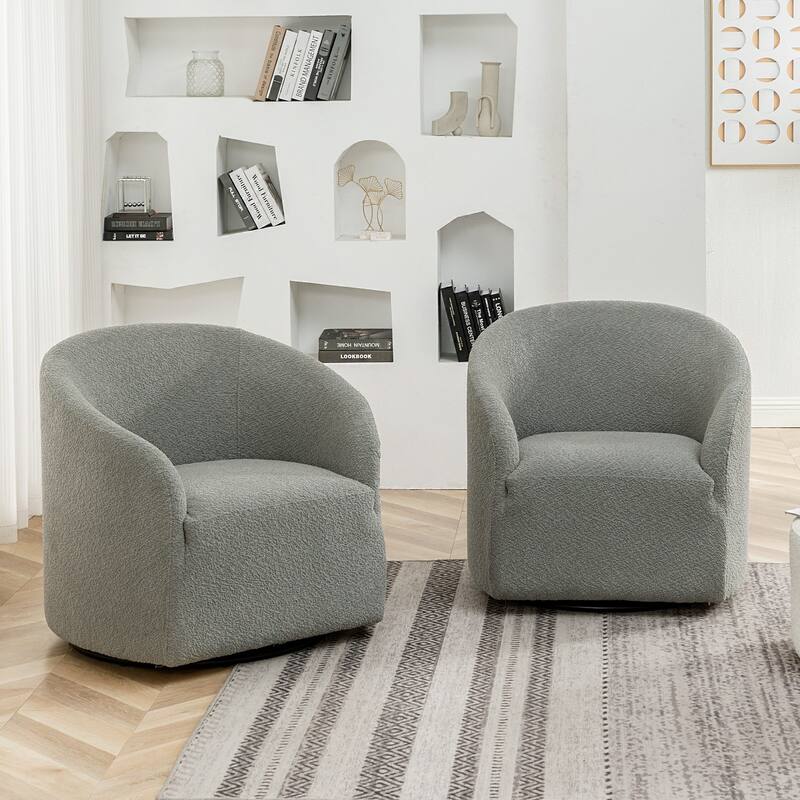 KINWELL 32"W Boucle Upholstered Swivel Barrel Armchair (Set of 2)