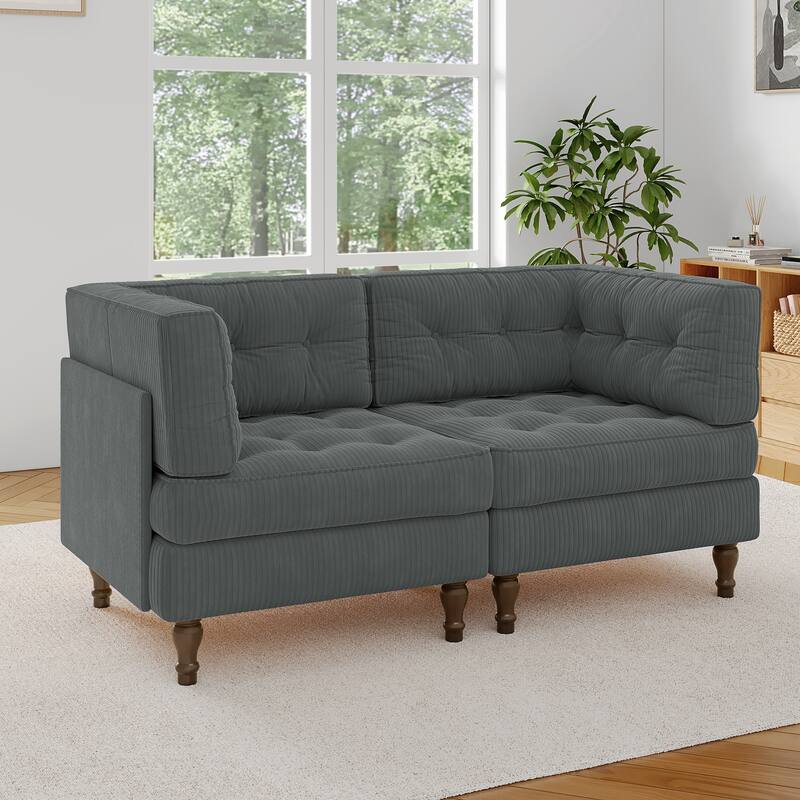Modular Corduroy Corner Sectional Sofa Couch Set with Tufted Cushion - Grey