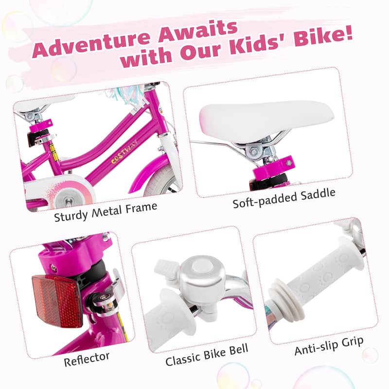 Costway 16" Kids Bicycle with Basket Doll Seat Colorful Streamers - See Details