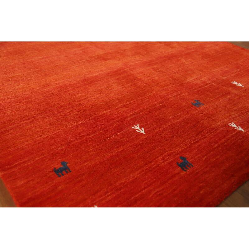 Hand Knotted Oriental 100% Wool Carpet Tribal Animal Pictorial Oranges & Rust Gabbeh Area Rug - 6' 7'' X 4' 7''